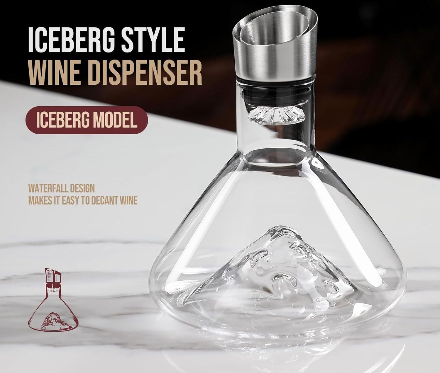CARLA HOME Iceberg Wine Decanter with Aerator Filter and Lid - Image 3