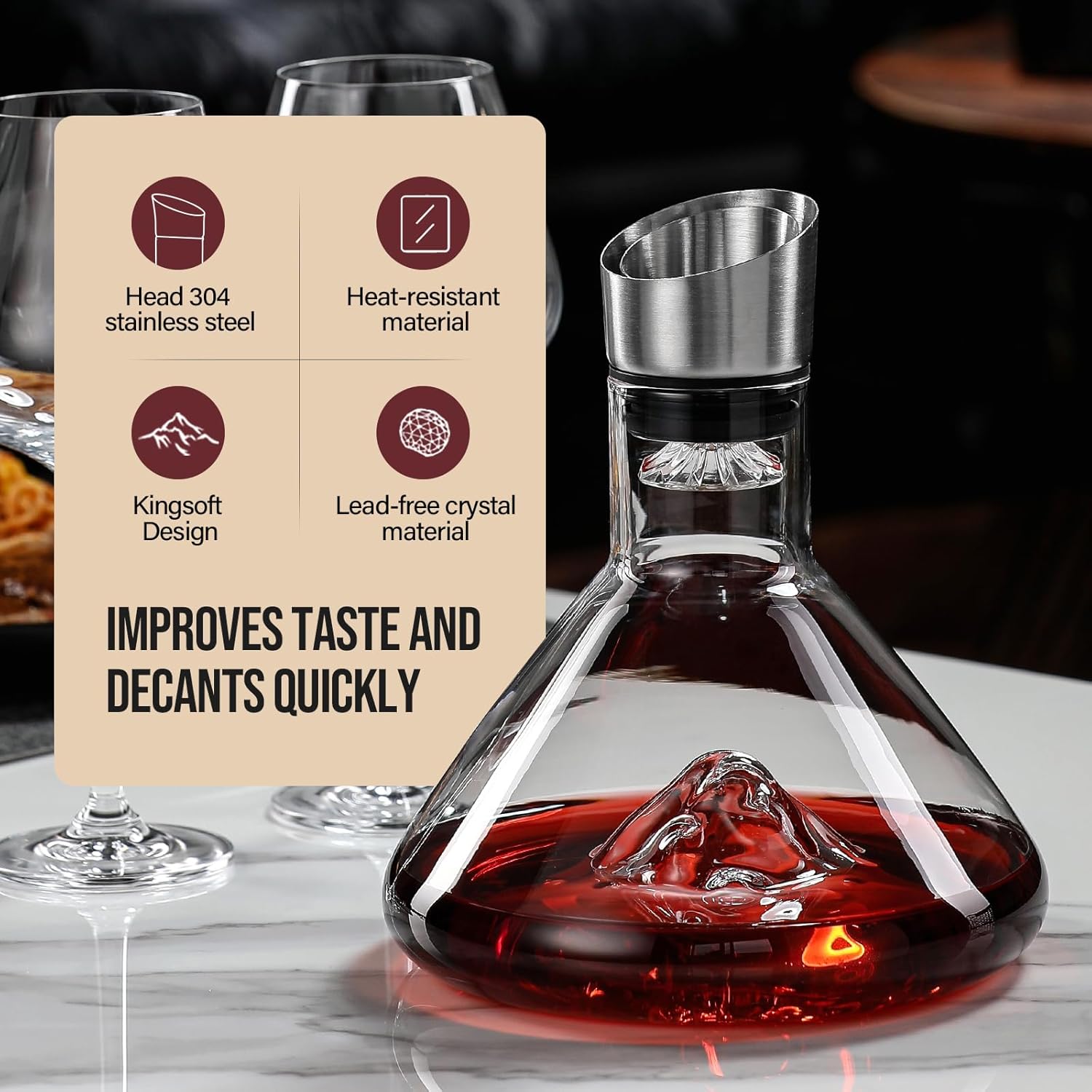 CARLA HOME Iceberg Wine Decanter with Aerator Filter and Lid - Image 4