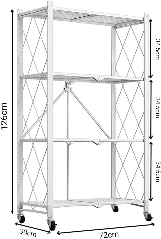 CARLA HOME 4-Tier Foldable Storage Shelf with Wheels for Kitchen, Garage, Pantry or Basement (White) - Image 3