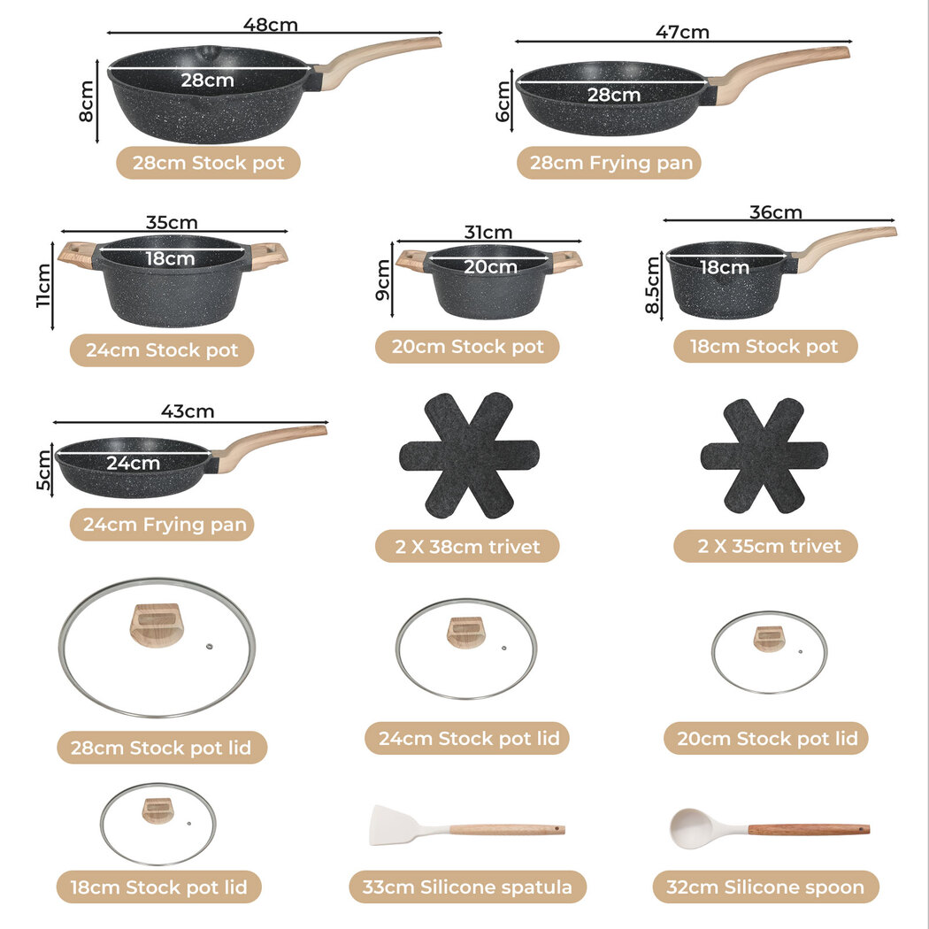 Toque 16-Piece Non Stick Cookware Set Kitchen Fry Pan - Image 3